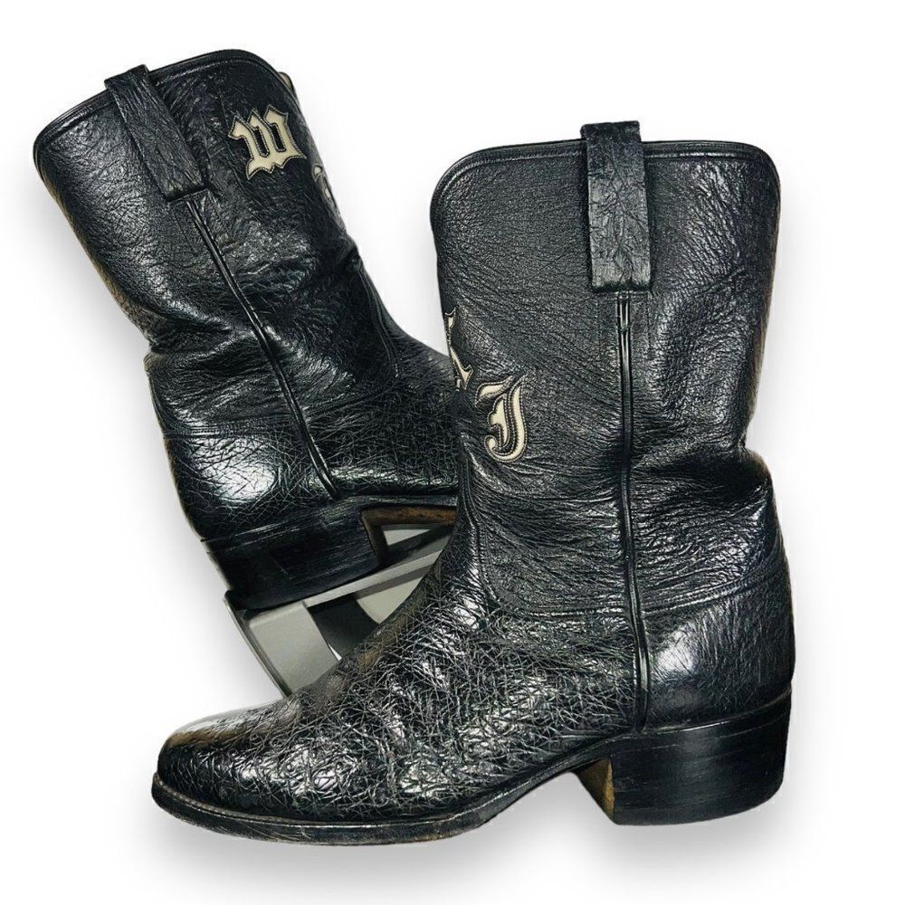 Little's Boot Company Vintage Custom Black Ostrich Cowboy‎ Boots Men's 8.5 D